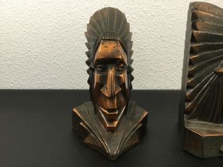 Vintage Metal Heavy Native American Indian Chief Head BOOK ENDS 6 1/2” X 3 3/4” 2