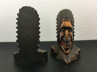 Vintage Metal Heavy Native American Indian Chief Head BOOK ENDS 6 1/2” X 3 3/4” 4