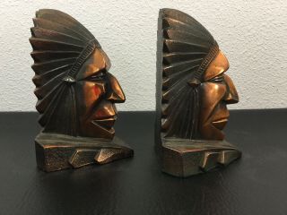 Vintage Metal Heavy Native American Indian Chief Head BOOK ENDS 6 1/2” X 3 3/4” 6