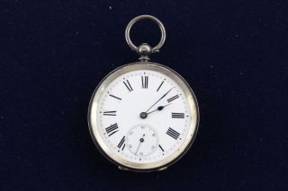 Vintage Gents Stamped.  935 Silver Pocket Watch Key - Wind Enamel Dial 90g