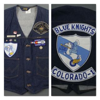 Vintage Blue Knights Motorcycle Club Mc Colorado - I Denim Vest Mens Xl Wrangler