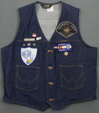Vintage Blue Knights Motorcycle Club MC Colorado - I Denim Vest Mens XL Wrangler 2
