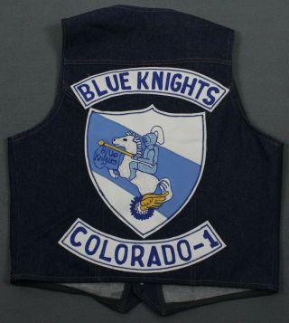 Vintage Blue Knights Motorcycle Club MC Colorado - I Denim Vest Mens XL Wrangler 6