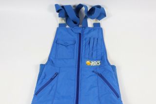 Vtg 70s Asics Mens Medium Spell Out Snow Pants Bib Overalls Made in Japan Blue 2