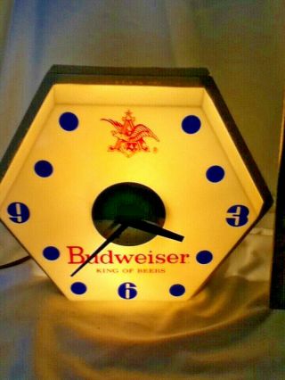 Budweiser beer sign vintage lighted wall clock KING OF BEERS bar light old MP3 3