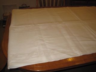 Vtg Irish Linen Damask Tablecloth Banquet Sz 128 " L & 6 Napkins