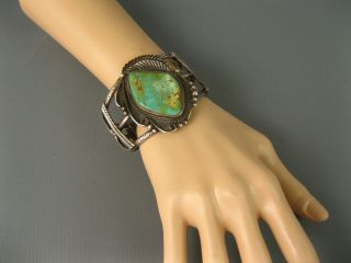 Vintage Navajo Wide Sterling Blue Green Royston Turquoise Cuff Bracelet Signed 10