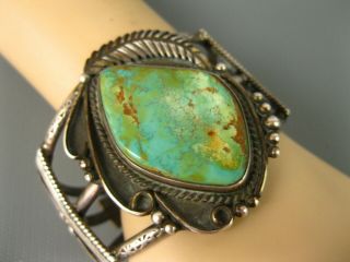 Vintage Navajo Wide Sterling Blue Green Royston Turquoise Cuff Bracelet Signed 2