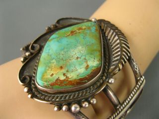 Vintage Navajo Wide Sterling Blue Green Royston Turquoise Cuff Bracelet Signed 3