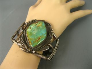 Vintage Navajo Wide Sterling Blue Green Royston Turquoise Cuff Bracelet Signed 4