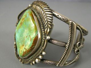 Vintage Navajo Wide Sterling Blue Green Royston Turquoise Cuff Bracelet Signed 7