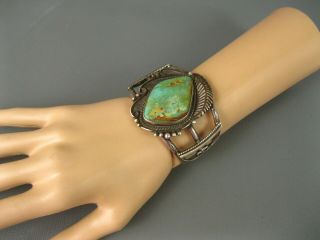Vintage Navajo Wide Sterling Blue Green Royston Turquoise Cuff Bracelet Signed 9