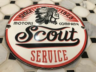 Vintage Scout Motor Co Porcelain Dealership Sign Sales Service Ford Indian Oil