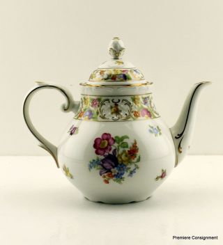 Antique Schumann Empress Dresden Flowers Germany Lidded 5.  5 " Teapot
