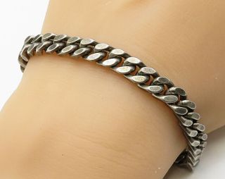 Uno A Erre 925 Silver - Vintage Antique Box Curb Styled Chain Bracelet - B3480