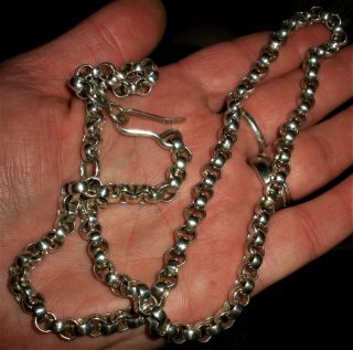 Antique C.  1950 - 60s Navajo Sterling Silver Chain Link Necklace Signed " Op " Vafo