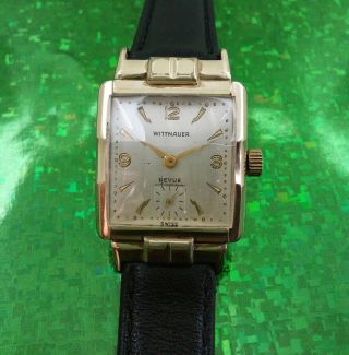 Vintage 1950s WITTNAUER Men ' s Wristwatch Fully Serviced W/ 1 Year 3