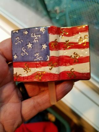 Nora Fleming Mini Flag Retired with NF Markings VERY RARE Gold Trim HTF 10