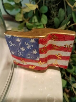 Nora Fleming Mini Flag Retired with NF Markings VERY RARE Gold Trim HTF 2
