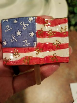 Nora Fleming Mini Flag Retired with NF Markings VERY RARE Gold Trim HTF 6