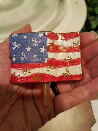 Nora Fleming Mini Flag Retired with NF Markings VERY RARE Gold Trim HTF 7