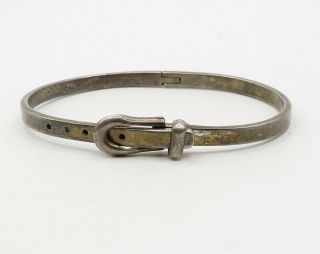 MEXICO 925 Sterling Silver - Vintage Belt Style Bangle Bracelet - B1594 2