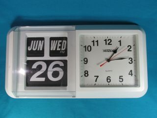 Reizen Flip Calendar Date Wall Clock - Large Font - Quartz Movt.  - White -