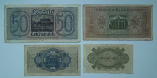 Germany 2,  5,  20,  50 Reichsmark WW2 1940 - 45 (4 banknoten), 2