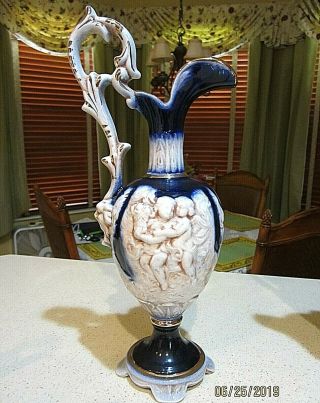 Vintage Capodimonte Porcelain Figurative Large Ewer,  Pitcher