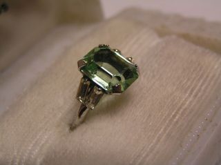 Antique H Wexel & Co Sterling Silver Uranium Glass Ring W/ Baguettes