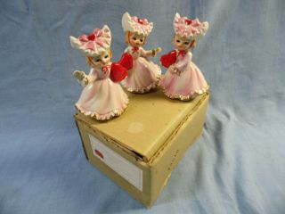Vintage Lefton Set Of 3 Valentine Figurines 1435 Inn Box