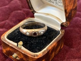 Antique 9ct Rose Gold Garnet & Seed Pearl Ring Chester Hallmarks