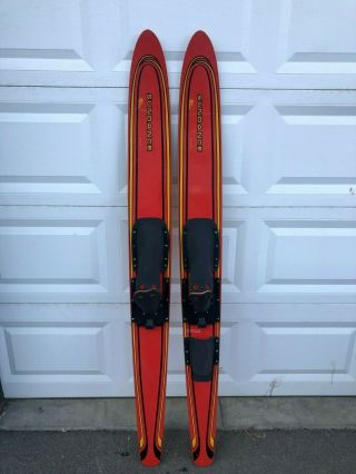 Vintage Lake Region Sundance Water Skis Wooden 66 " Orange Black Yellow Combo