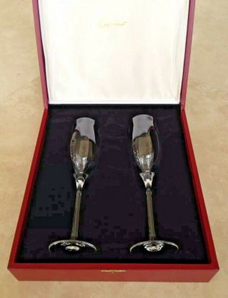 Authentic Cartier Vintage Crystal Champagne Glasses / Flutes 3