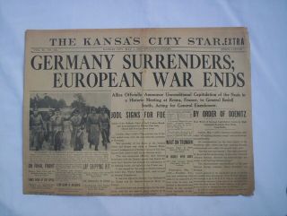 Germany Surrenders; European War Ends Kansas City Star Front Page May 7,  1945