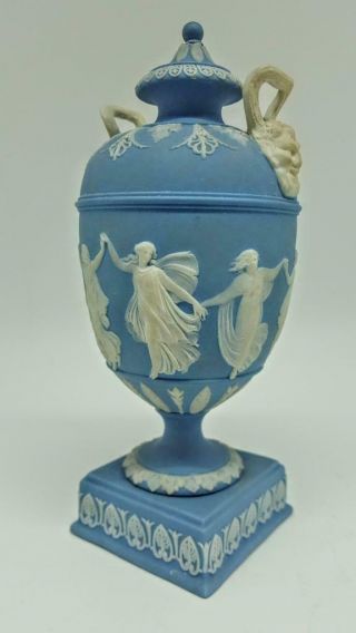 Fine Antique 19th Century Wedgwood Blue Jasperware Dancing Hours Urn Vase