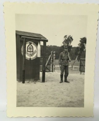 German Ww2 Photo Rad Trooper At Hakenkreuz Marked Guard House