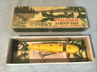 Old Pflueger Yellow Globe 3750 Lure With Box Leader & Paperwork