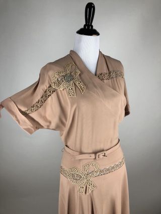 Best Vtg 50s Dusty Pink Rose Rayon & Lace Cocktail Party Dinner Dress M L
