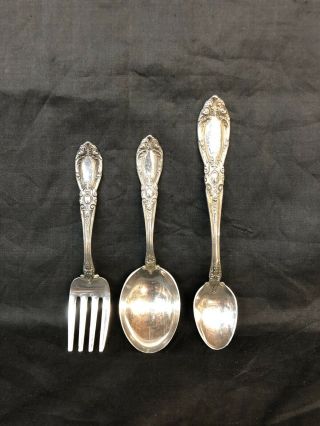 3 Pc.  Baby Fork & Spoon Set Antique Towle Sterling Silver " King Richard " No Mono