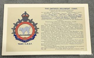 Ww2 Era The Ontario Regiment (tank) History Postcard (17843)