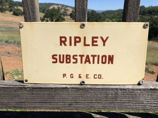 Vintage Pg&e & Co.  Ripley Substation Porcelain Sign 14”x7” (d1)