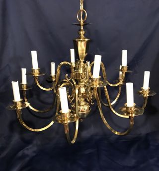 Vintage Brass Chandelier 12 Arms 12 Lights 2 Tiers Mcm