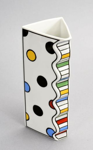 Vintage Thomas Modernist German Porcelain Vase 8 " Colorful Dots Lines & Squiggle