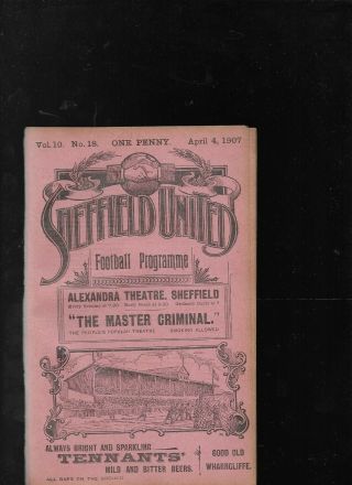 Antique Programme Sheffield United V Sheffield Wednesday 4 - 4 - 1907