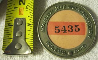 Vintage Kaiser Jeep Co Toledo Ohio Employee Metal Id Pin Badge,  Auro Car Ad,  Rare