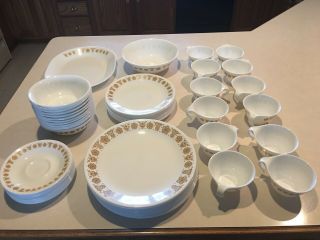 Vintage Corelle Butterfly Gold Plates Dinnerware 62 Piece 12 Place