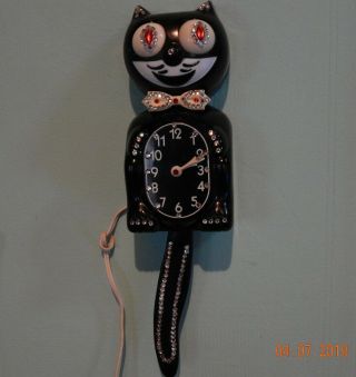 Vintage Jeweled Animate Black Electric Kit Cat Clock