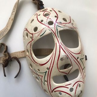 Vintage Cooper Fiberglass Hockey Goalie Face Mask - Leather Straps Pin Stripped 10