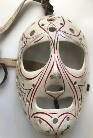 Vintage Cooper Fiberglass Hockey Goalie Face Mask - Leather Straps Pin Stripped 11